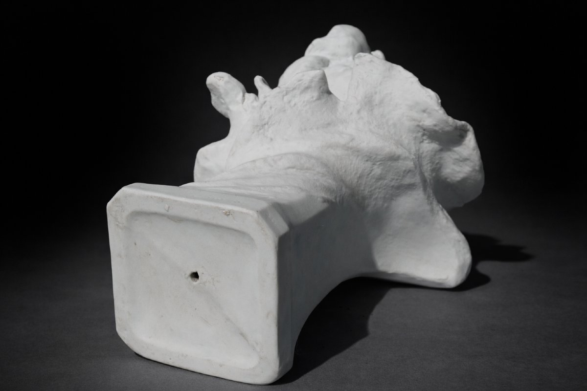 Natural Biscuit Porcelain Bust, Young Woman In Art Nouveau Style, Circa 1900, 19th Century, Signed-photo-4