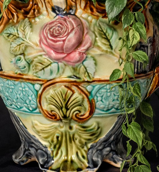 Cache Pot En Barbotine , Epoque 1900 , Style Art Nouveau , Onnaing XIXe , Nord France  , Vase-photo-2