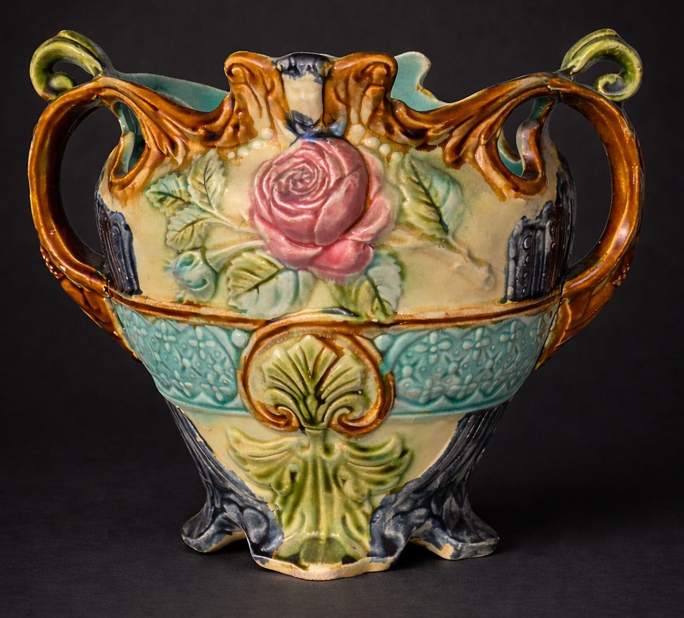 Cache Pot En Barbotine , Epoque 1900 , Style Art Nouveau , Onnaing XIXe , Nord France  , Vase-photo-3