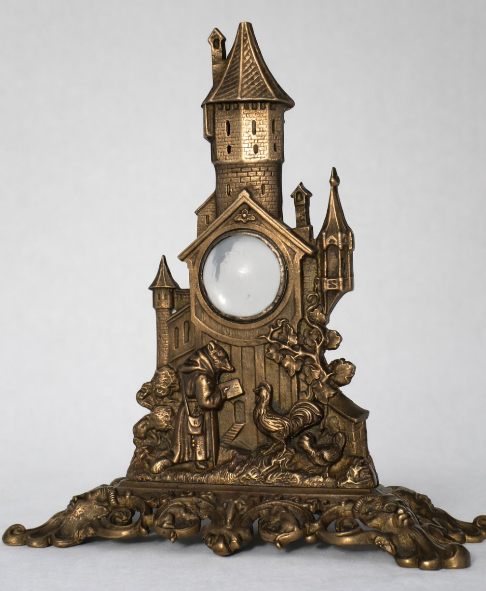 Napoleon III Era Watch Stand, 19th Century Fable, Bronze, Bas-relief, Curiosity, Anticlerical-photo-2