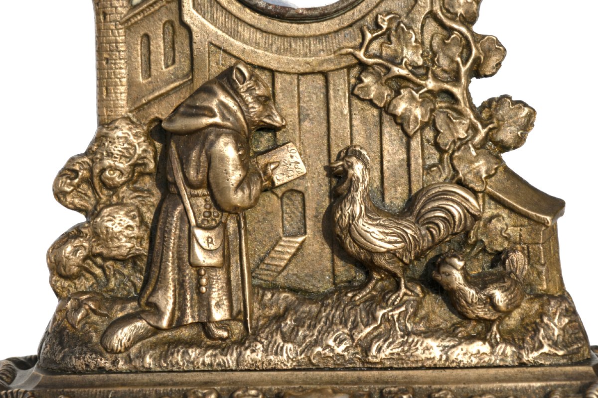 Napoleon III Era Watch Stand, 19th Century Fable, Bronze, Bas-relief, Curiosity, Anticlerical-photo-4