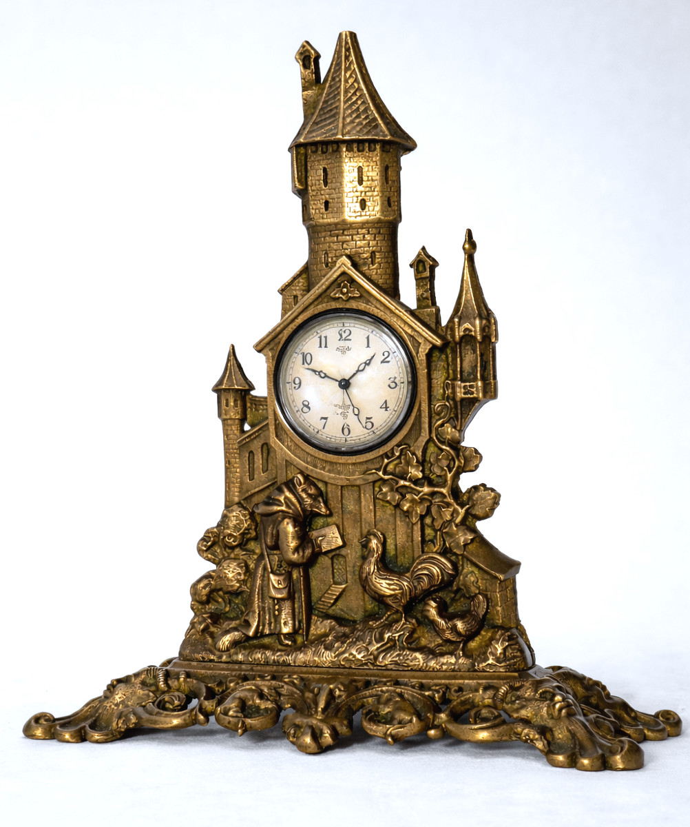 Napoleon III Era Watch Stand, 19th Century Fable, Bronze, Bas-relief, Curiosity, Anticlerical