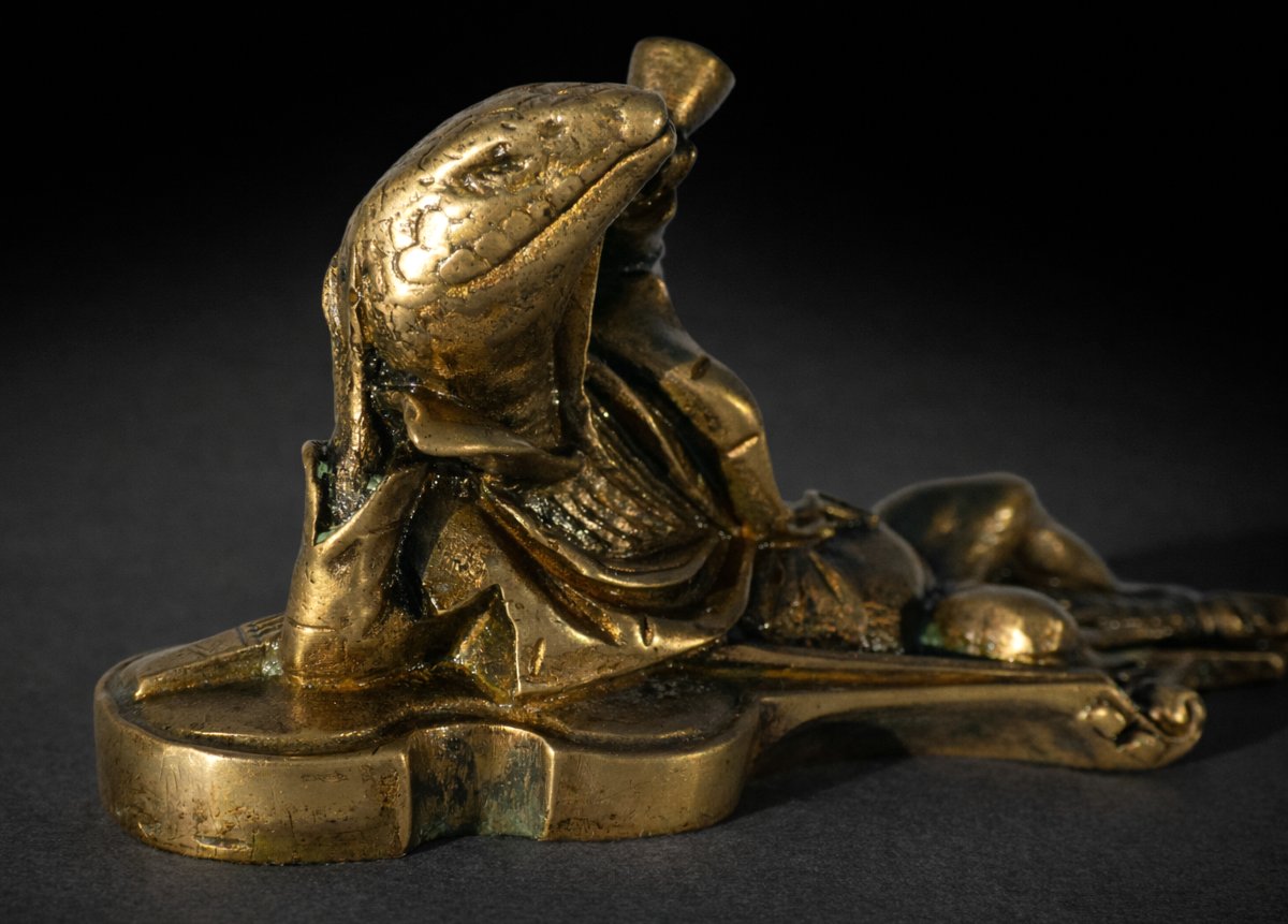 Humorous Bronze Animal Sculpture, Vienna, Lizard With Pipe, Tobacco, Napoleon III, 19th Century-photo-2