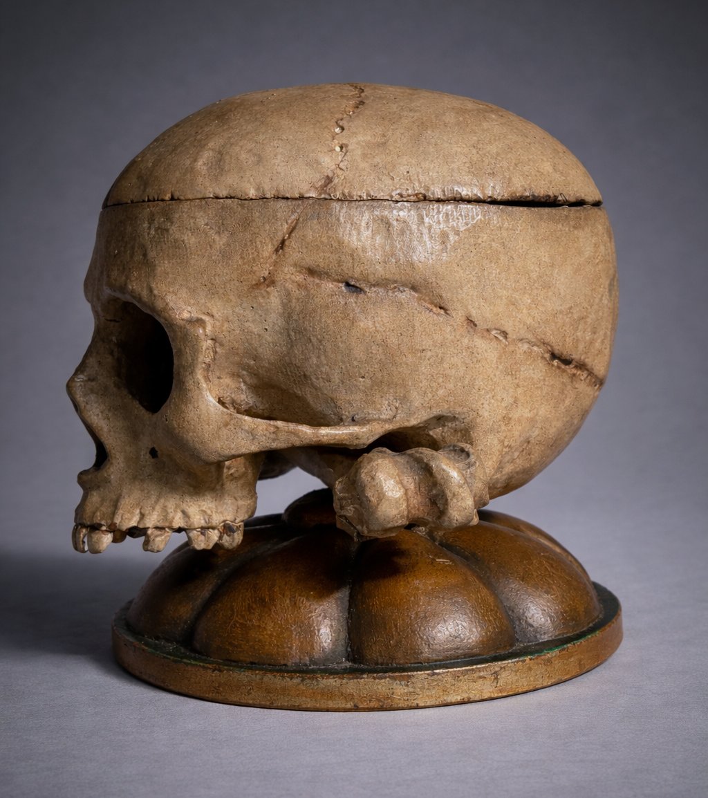 Memento Mori, Human Skull In Papier-mâché, 18th-century Style Reliquary Box, Vanity, Casket-photo-2