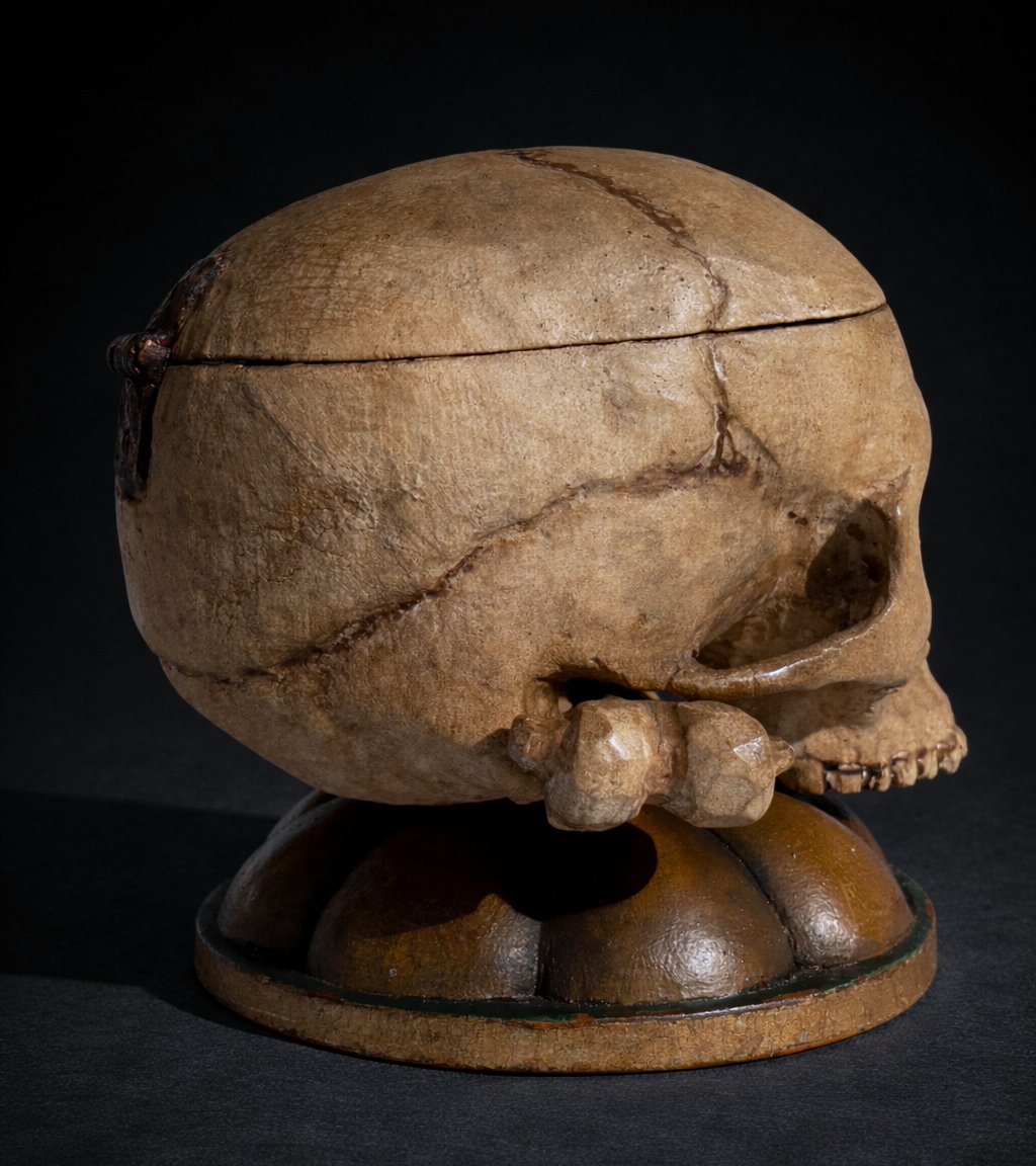 Memento Mori, Human Skull In Papier-mâché, 18th-century Style Reliquary Box, Vanity, Casket-photo-3
