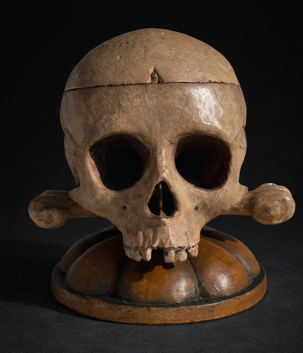 Memento Mori, Human Skull In Papier-mâché, 18th-century Style Reliquary Box, Vanity, Casket