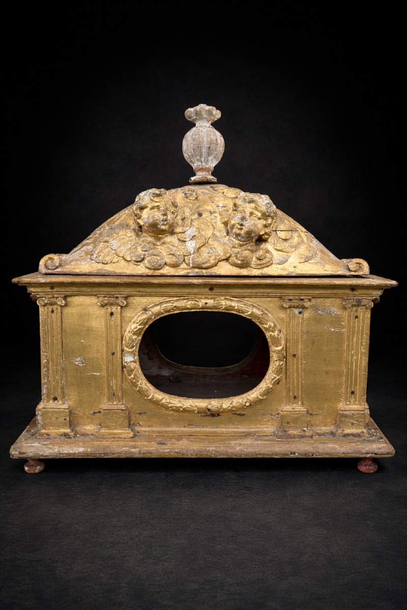 Reliquary Shrine, 18th Century, Gilded Wood, Baroque, Relic, Cherubs, Angels-photo-2