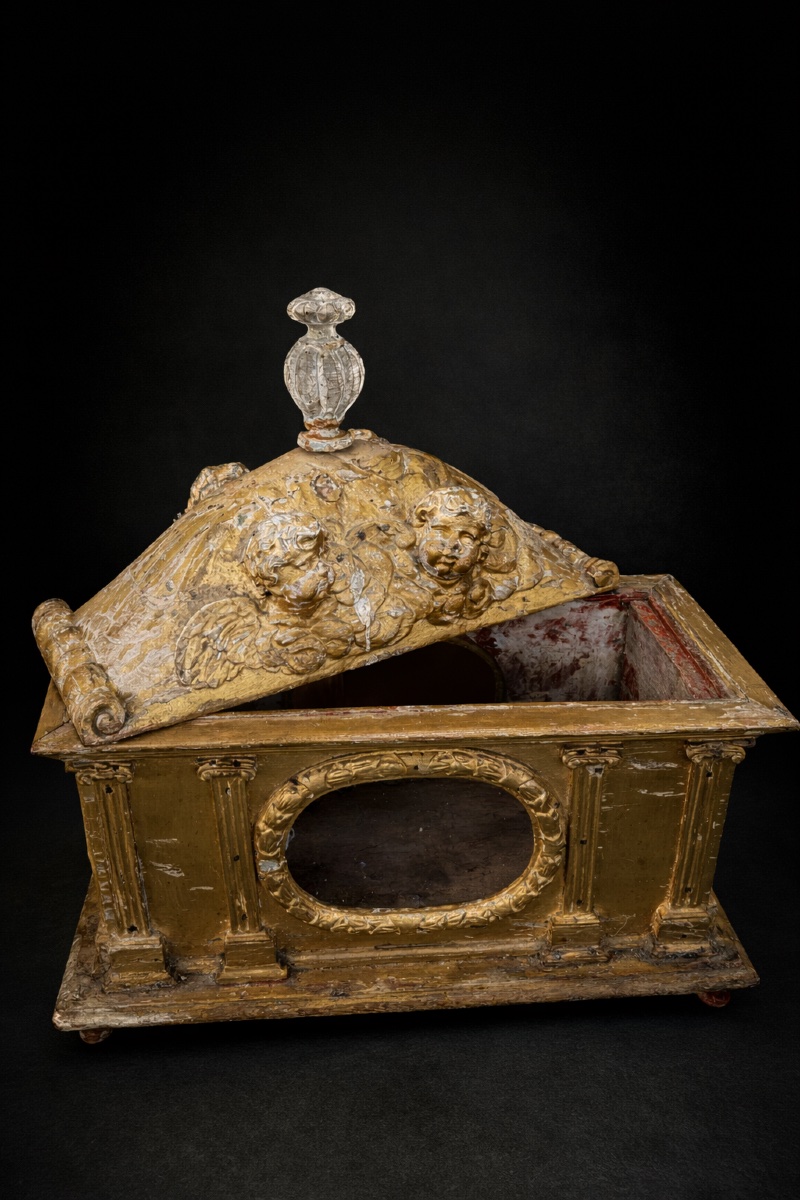 Reliquary Shrine, 18th Century, Gilded Wood, Baroque, Relic, Cherubs, Angels-photo-4