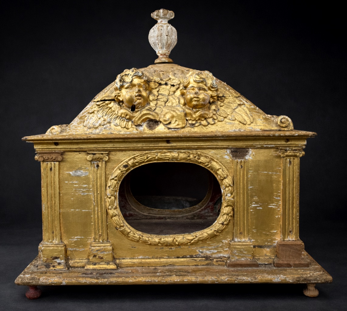 Reliquary Shrine, 18th Century, Gilded Wood, Baroque, Relic, Cherubs, Angels-photo-4