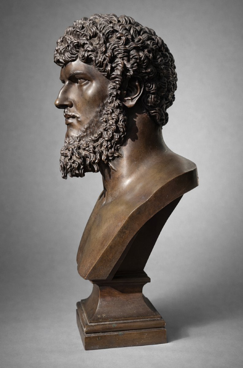 Souvenir Du Grand Tour , Buste En Bronze , Empereur Lucius Verus , XIXe , Antique -photo-3