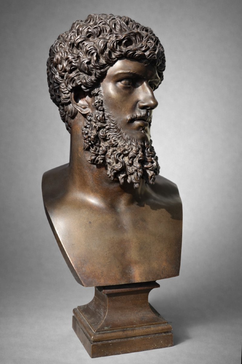 Souvenir Du Grand Tour , Buste En Bronze , Empereur Lucius Verus , XIXe , Antique -photo-4