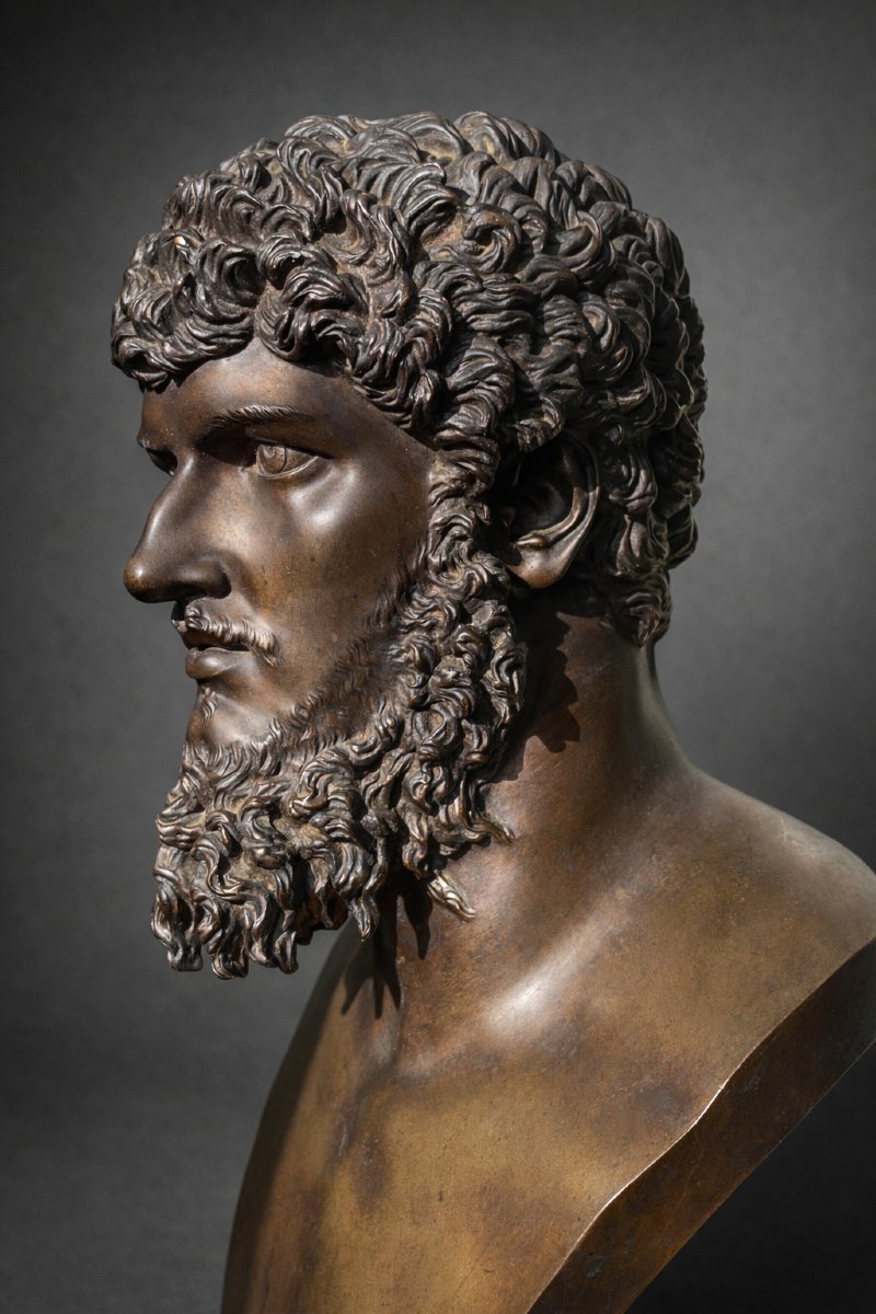 Souvenir Du Grand Tour , Buste En Bronze , Empereur Lucius Verus , XIXe , Antique -photo-2