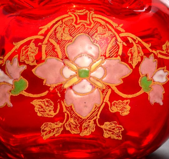 Enamelled Glass Ball Vase, Merovech Model By Theodore Legras, Ruby Red, 19th Century Art Nouveau-photo-2