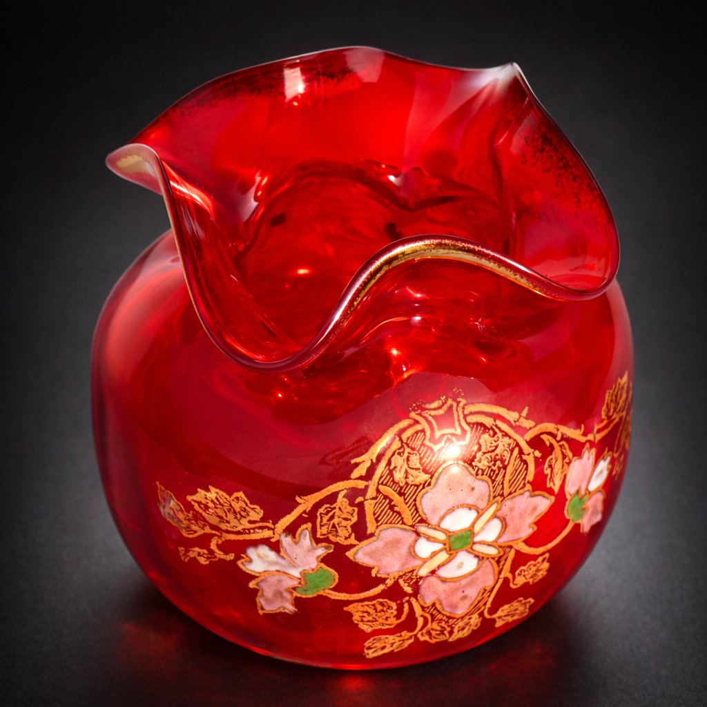 Enamelled Glass Ball Vase, Merovech Model By Theodore Legras, Ruby Red, 19th Century Art Nouveau-photo-3