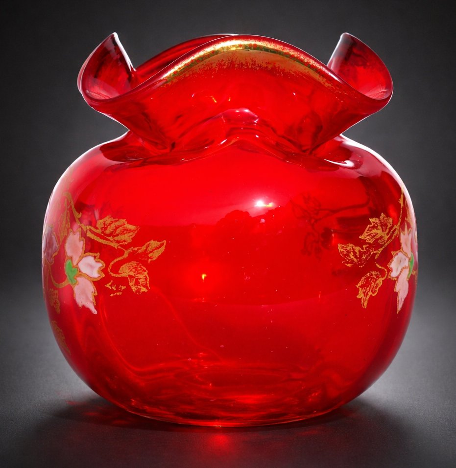 Enamelled Glass Ball Vase, Merovech Model By Theodore Legras, Ruby Red, 19th Century Art Nouveau-photo-4