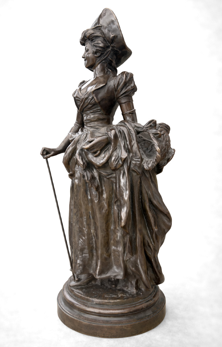 Grand Bronze Signé , Jeune Bergère , Marie Antoinette , van der straeten-photo-2