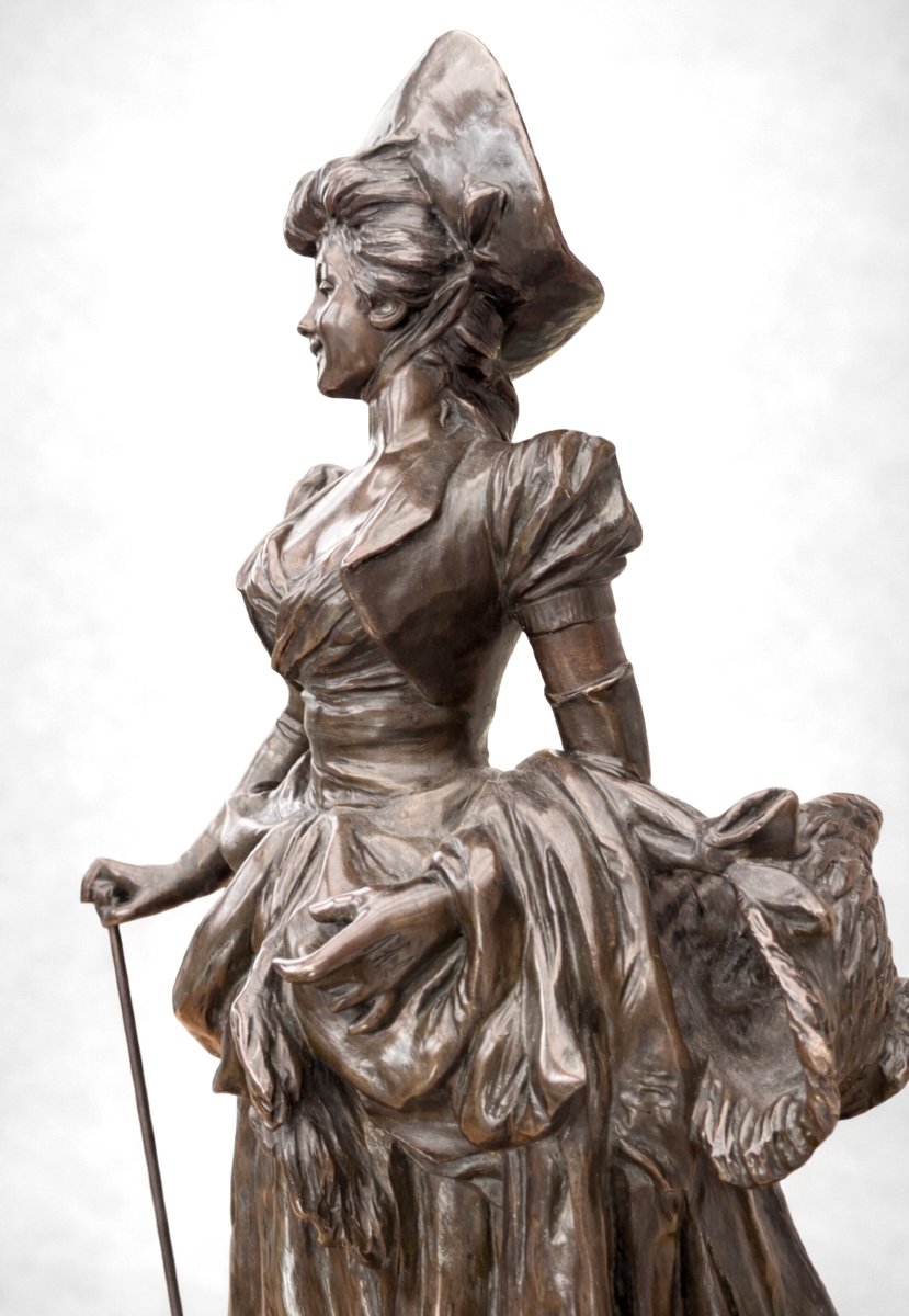 Grand Bronze Signé , Jeune Bergère , Marie Antoinette , van der straeten-photo-4