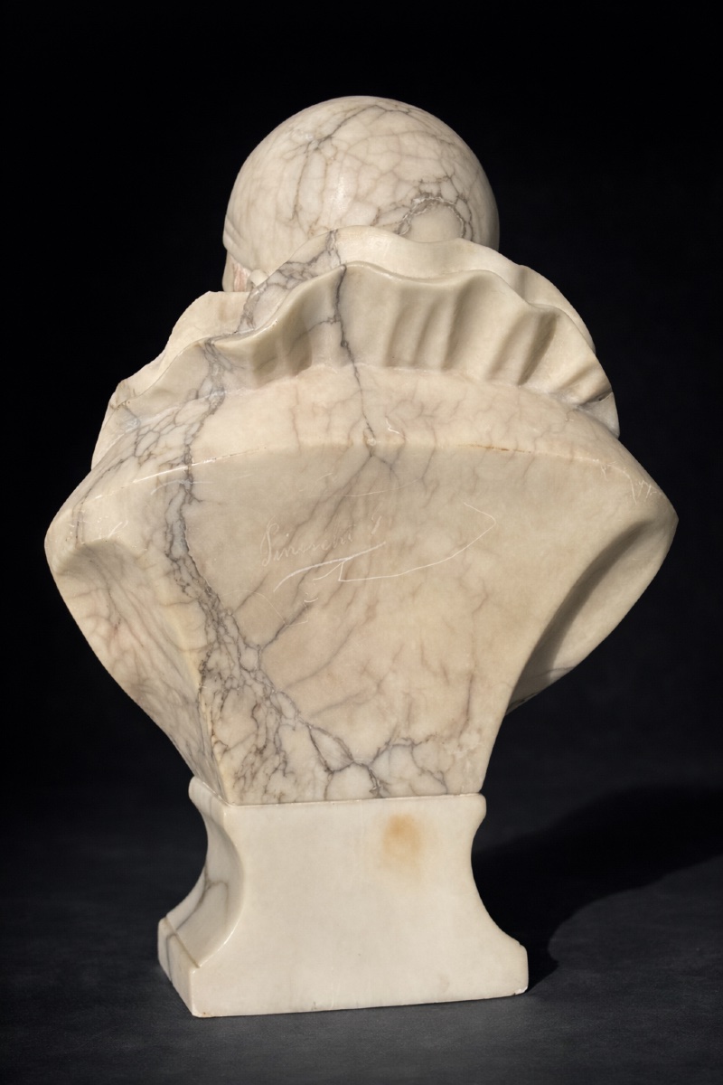 Buste En Albatre , Enfant / Pierrot , 1900 , Comedia del Arte signé Pinerchi , Sculpture -photo-1