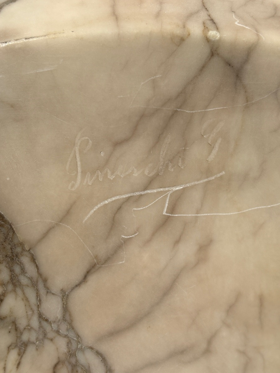 Buste En Albatre , Enfant / Pierrot , 1900 , Comedia del Arte signé Pinerchi , Sculpture -photo-2