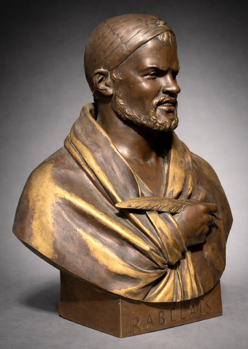 Buste en Bronze Patiné , François Rabelais , Signé Elias Robert , 1853 , Souvenir Historique-photo-2