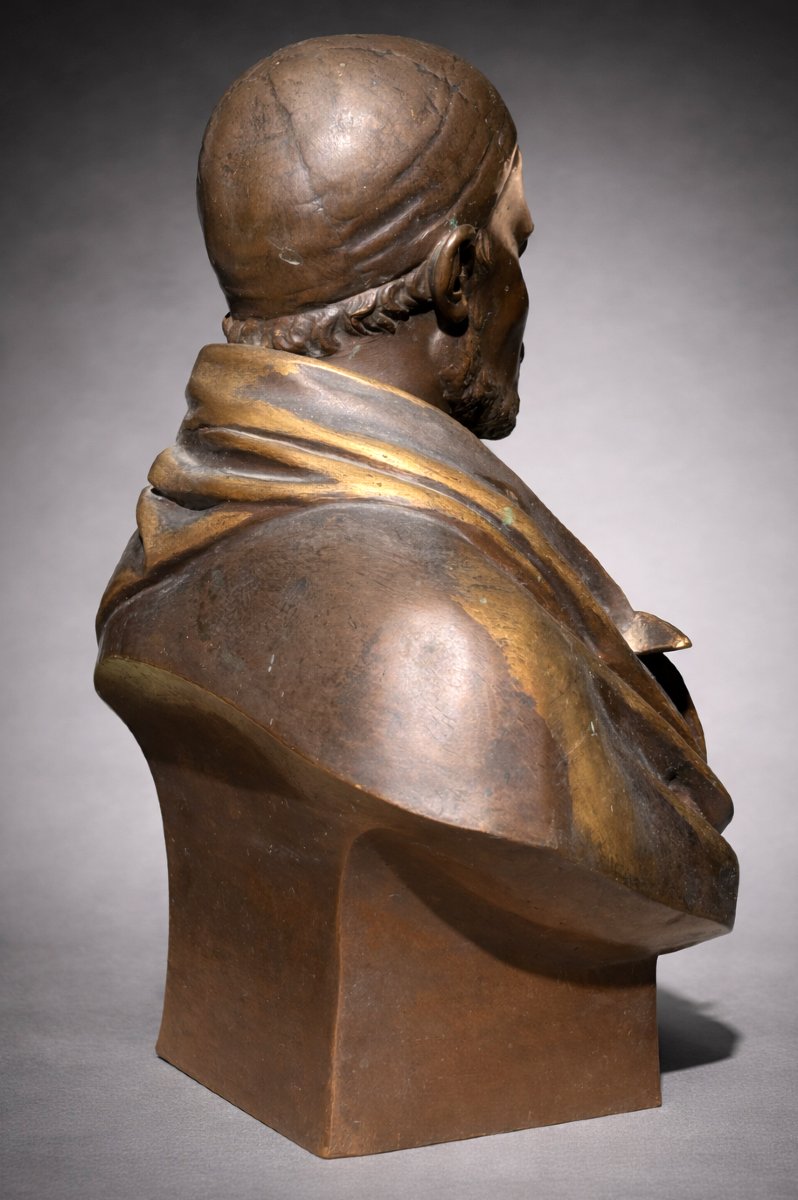 Buste en Bronze Patiné , François Rabelais , Signé Elias Robert , 1853 , Souvenir Historique-photo-4