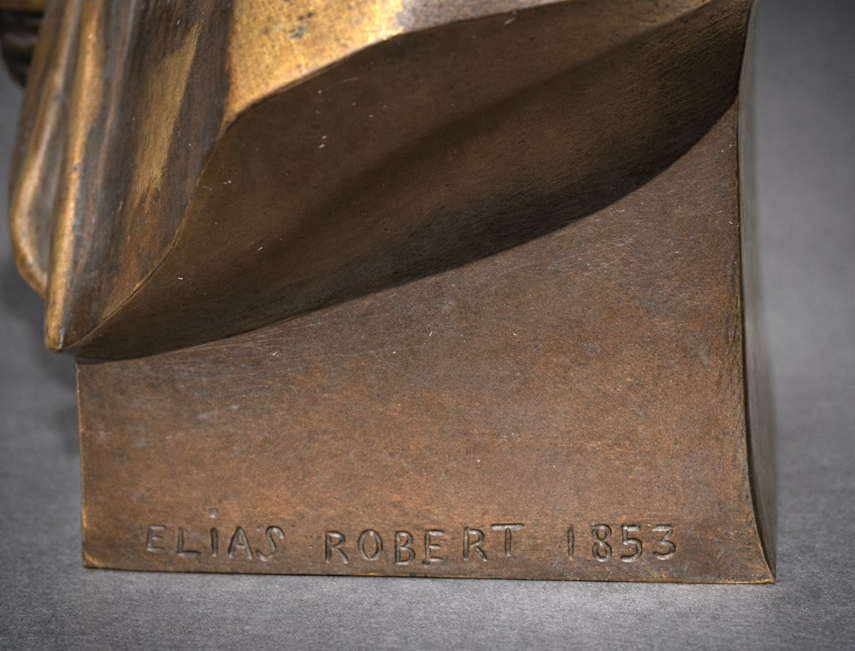 Buste en Bronze Patiné , François Rabelais , Signé Elias Robert , 1853 , Souvenir Historique-photo-1