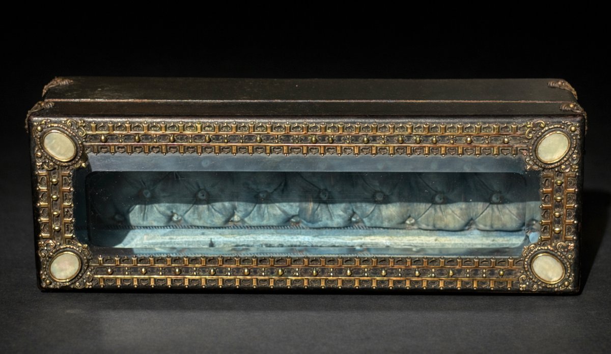 Boite à Gants / Bijoux , Epoque Napoléon iii , Coffret Soie Capitonnée , Vitrine , Ecrin XIXe-photo-2