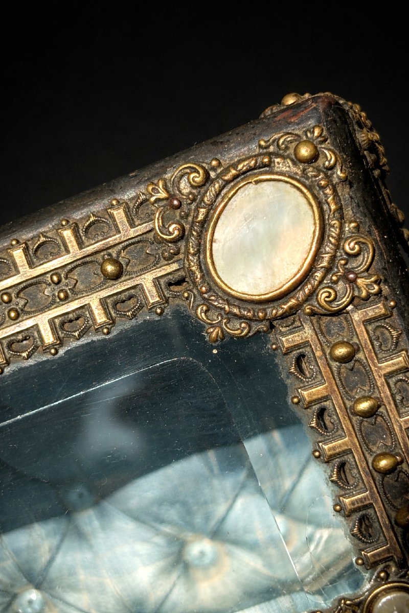 Boite à Gants / Bijoux , Epoque Napoléon iii , Coffret Soie Capitonnée , Vitrine , Ecrin XIXe-photo-4