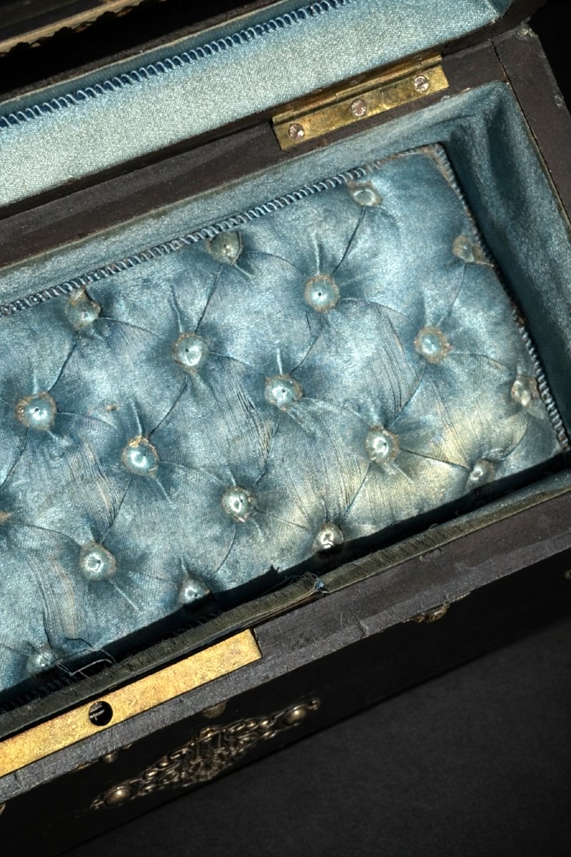 Boite à Gants / Bijoux , Epoque Napoléon iii , Coffret Soie Capitonnée , Vitrine , Ecrin XIXe-photo-1