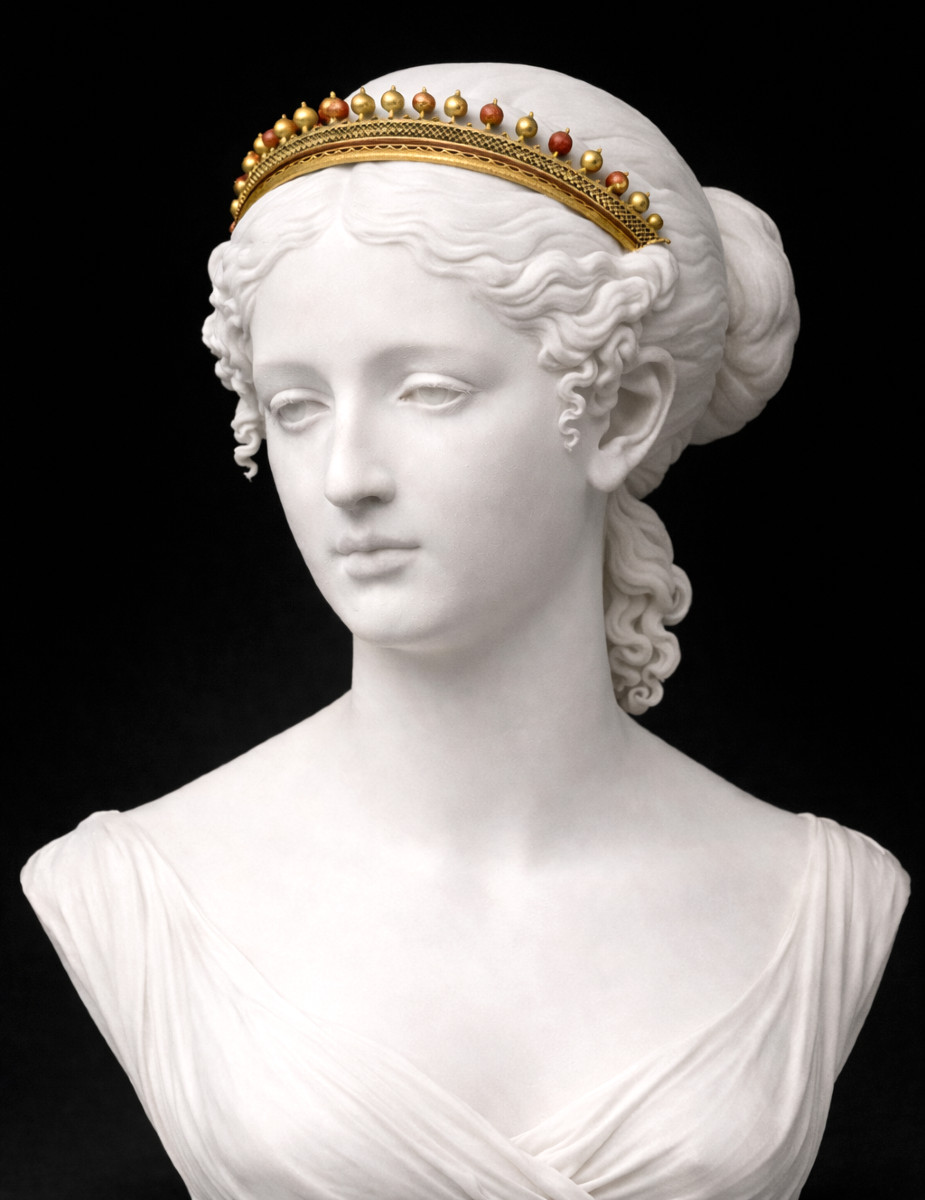 Peigne De Cheveux / Diademe Epoque Empire , Perles de Verre Corail / Or , 1820 , Grenats-photo-1