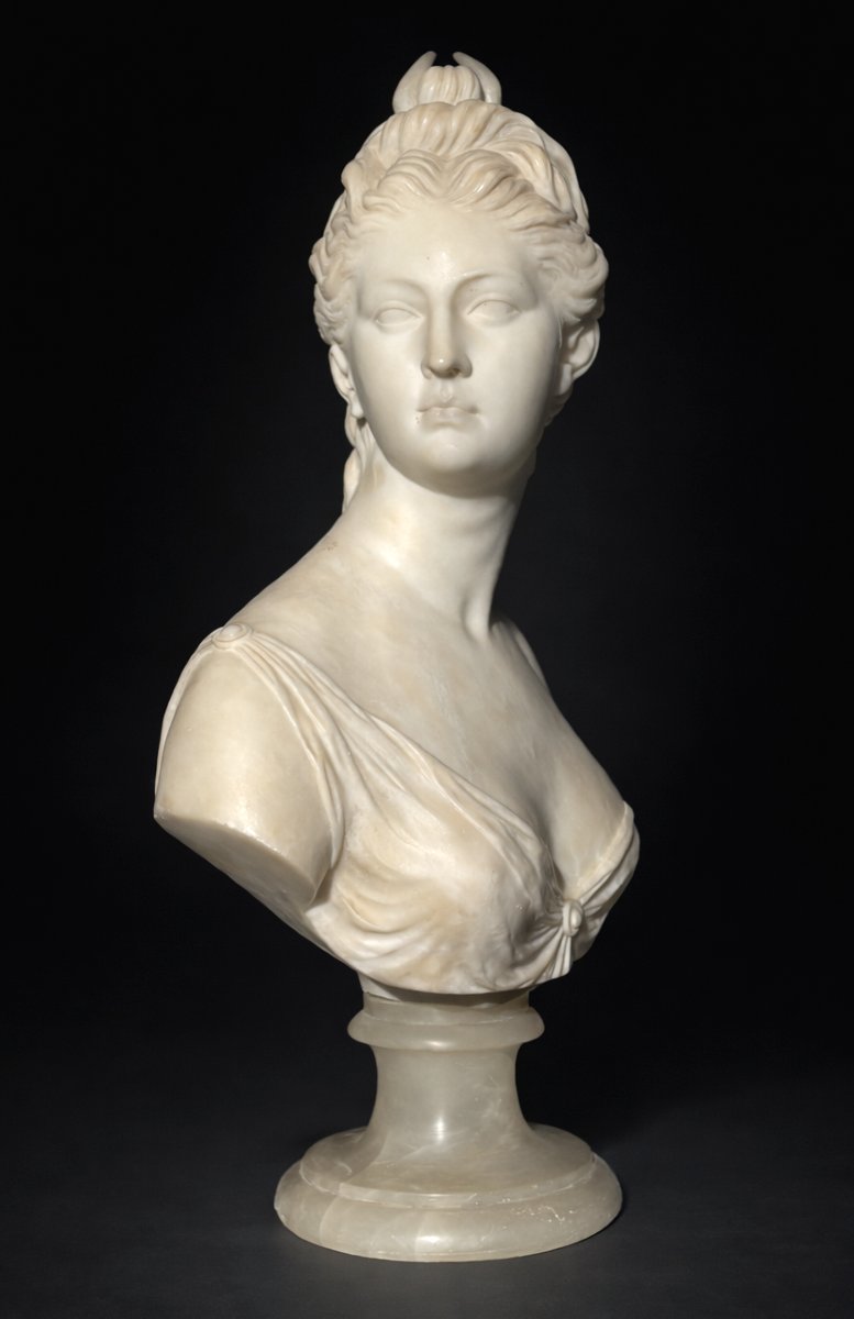Large Alabaster Bust, Diana The Huntress After Houdon, Mythology, Young Woman 18th Century-photo-2