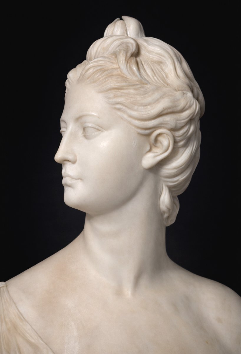Large Alabaster Bust, Diana The Huntress After Houdon, Mythology, Young Woman 18th Century-photo-4