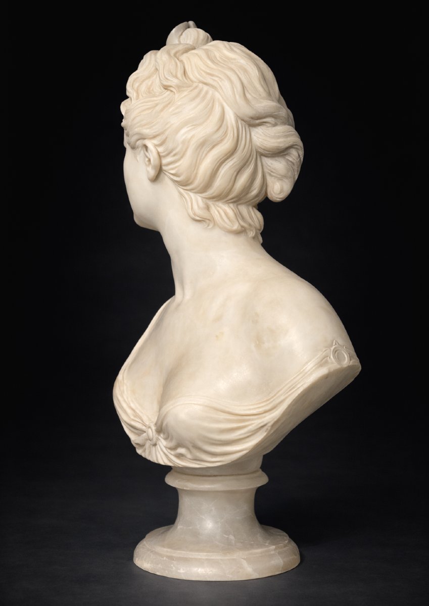 Large Alabaster Bust, Diana The Huntress After Houdon, Mythology, Young Woman 18th Century-photo-1
