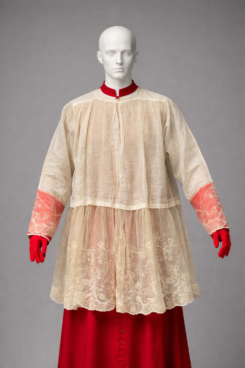 Tenue De Cardinal , Surplis En Dentelle , Mitre , Gants , Barrette Rochet , Fascia , Dalmatique-photo-4