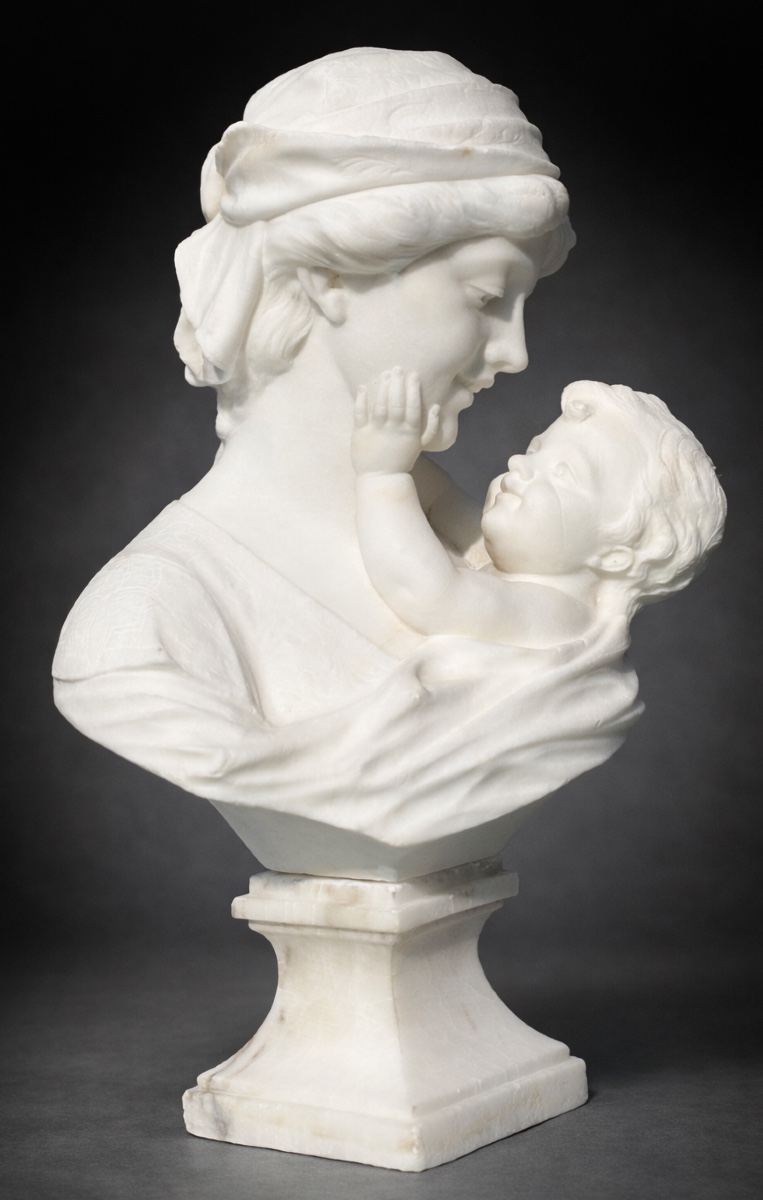 Alabaster Sculpture, Mother & Child, Maternal Love, Signed Gugliemo Pugi, 19th Century-photo-6