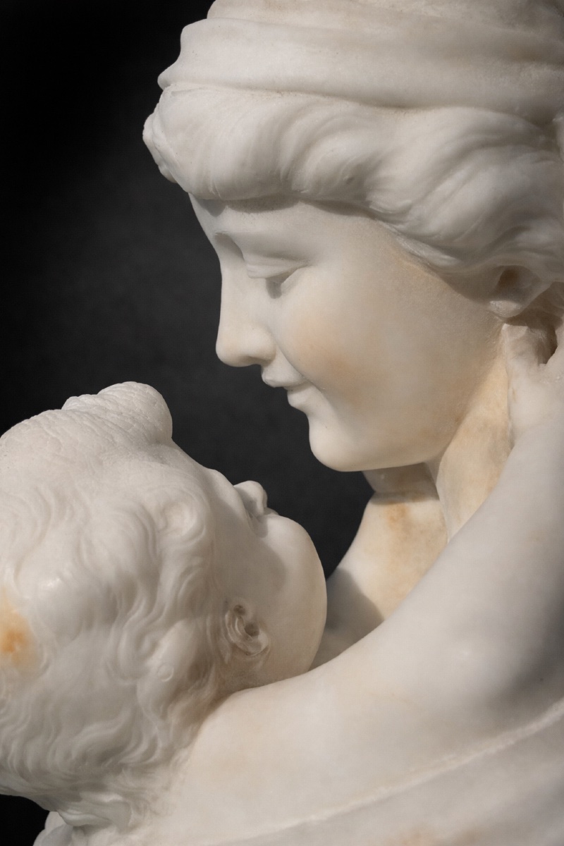Alabaster Sculpture, Mother & Child, Maternal Love, Signed Gugliemo Pugi, 19th Century-photo-7