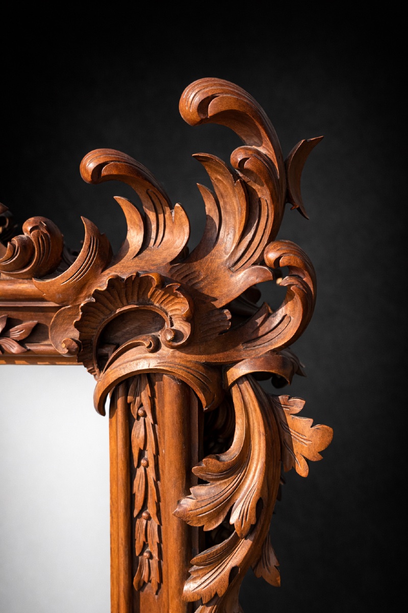 Grand Miroir En Noyer Sculpté , Style Baroque XVIIIe , Angelot , Ange Napoléon III -photo-4