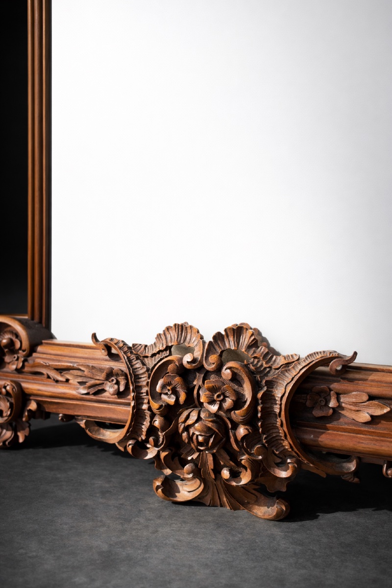 Grand Miroir En Noyer Sculpté , Style Baroque XVIIIe , Angelot , Ange Napoléon III -photo-1