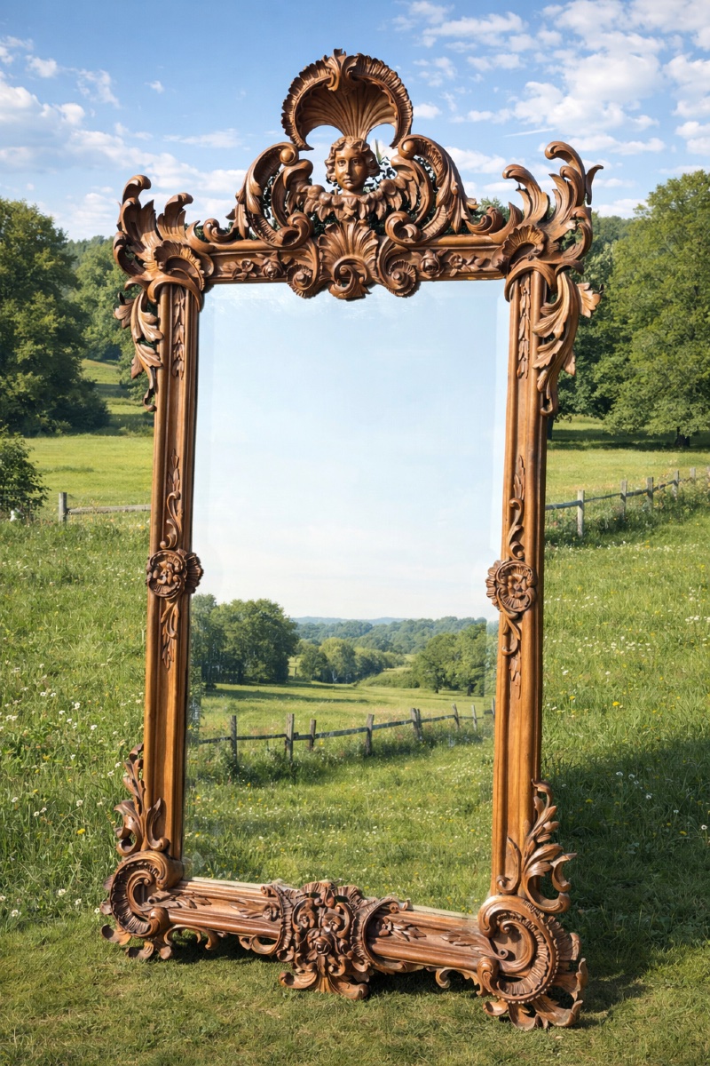 Grand Miroir En Noyer Sculpté , Style Baroque XVIIIe , Angelot , Ange Napoléon III -photo-3