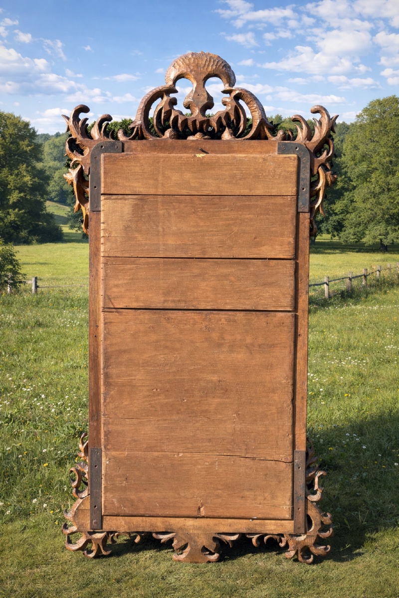 Grand Miroir En Noyer Sculpté , Style Baroque XVIIIe , Angelot , Ange Napoléon III -photo-4