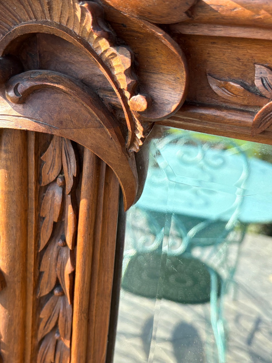 Grand Miroir En Noyer Sculpté , Style Baroque XVIIIe , Angelot , Ange Napoléon III -photo-6