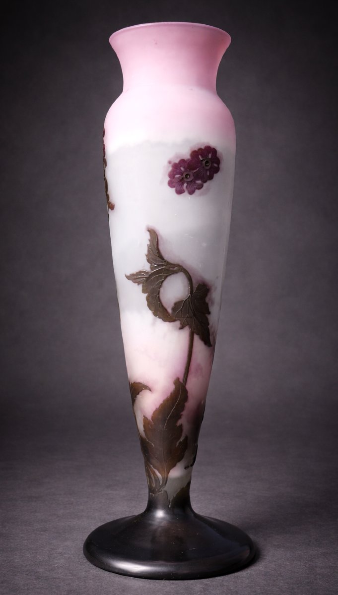 Grand Vase Emile Gallé , Decor De Berce Heracleum , Verre Degagé à L'Acide , Art Nouveau , 1900-photo-2