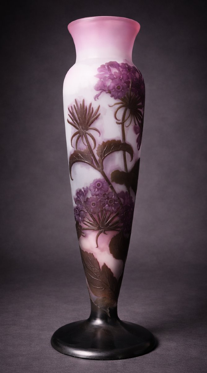 Grand Vase Emile Gallé , Decor De Berce Heracleum , Verre Degagé à L'Acide , Art Nouveau , 1900-photo-3