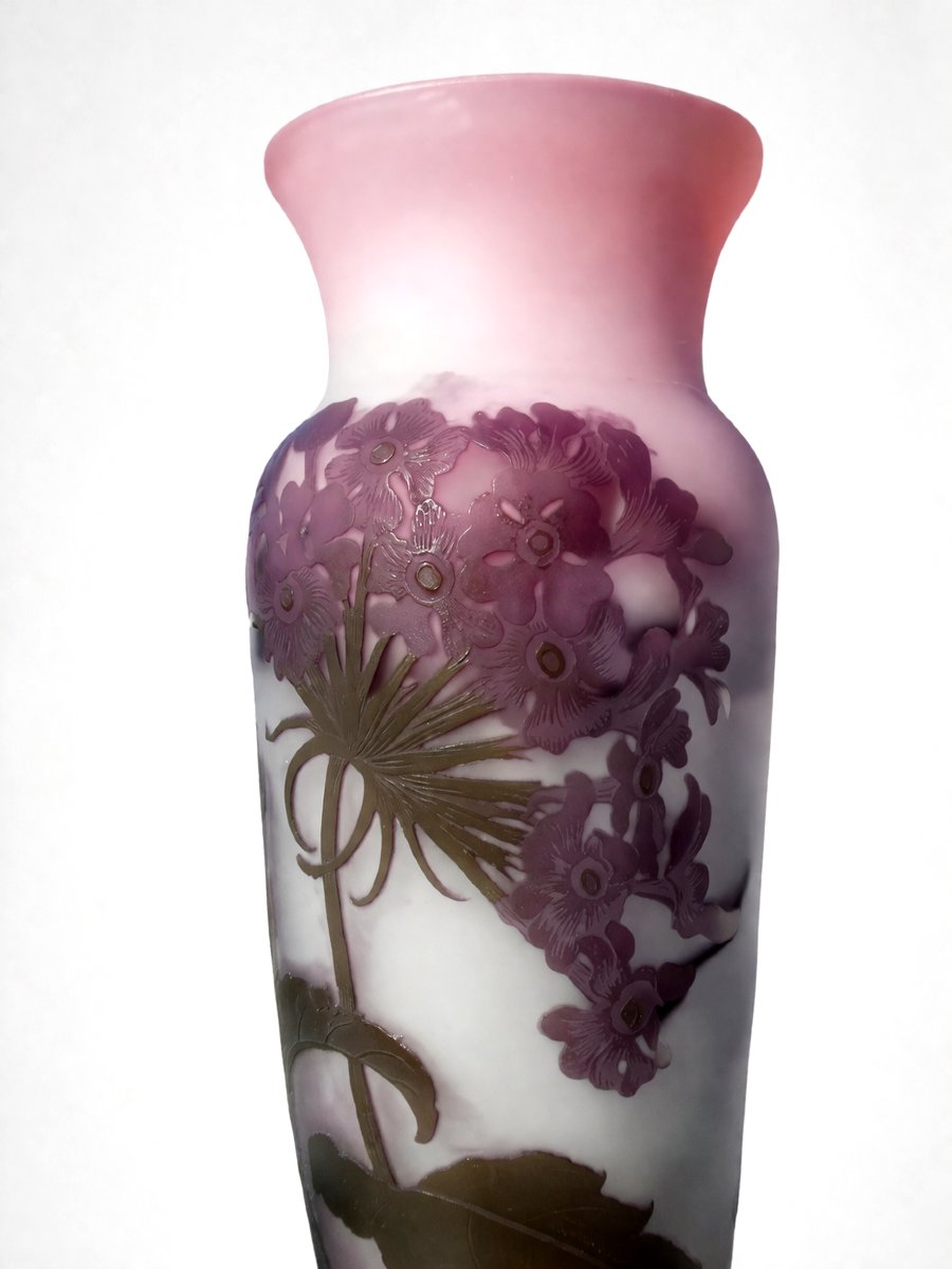 Grand Vase Emile Gallé , Decor De Berce Heracleum , Verre Degagé à L'Acide , Art Nouveau , 1900-photo-1