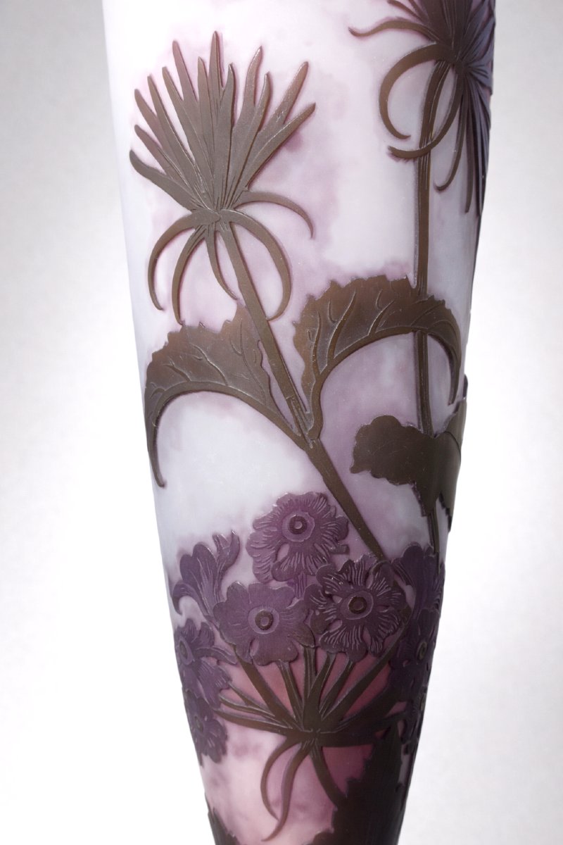 Grand Vase Emile Gallé , Decor De Berce Heracleum , Verre Degagé à L'Acide , Art Nouveau , 1900-photo-3