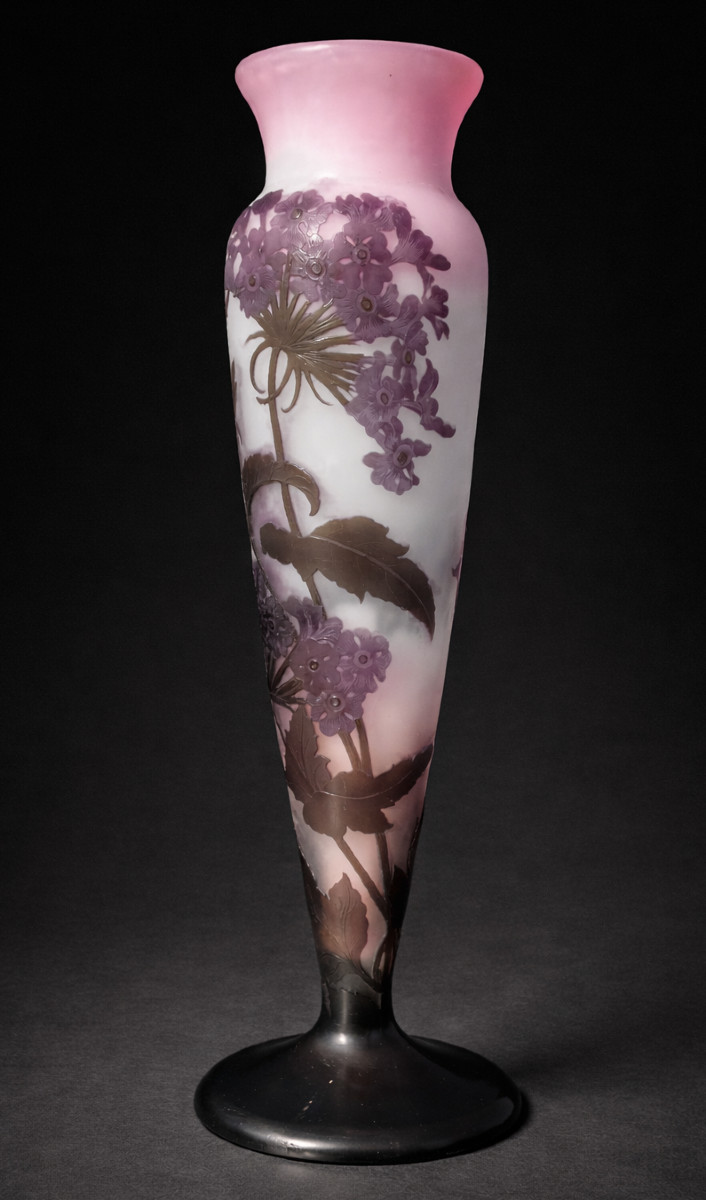 Grand Vase Emile Gallé , Decor De Berce Heracleum , Verre Degagé à L'Acide , Art Nouveau , 1900