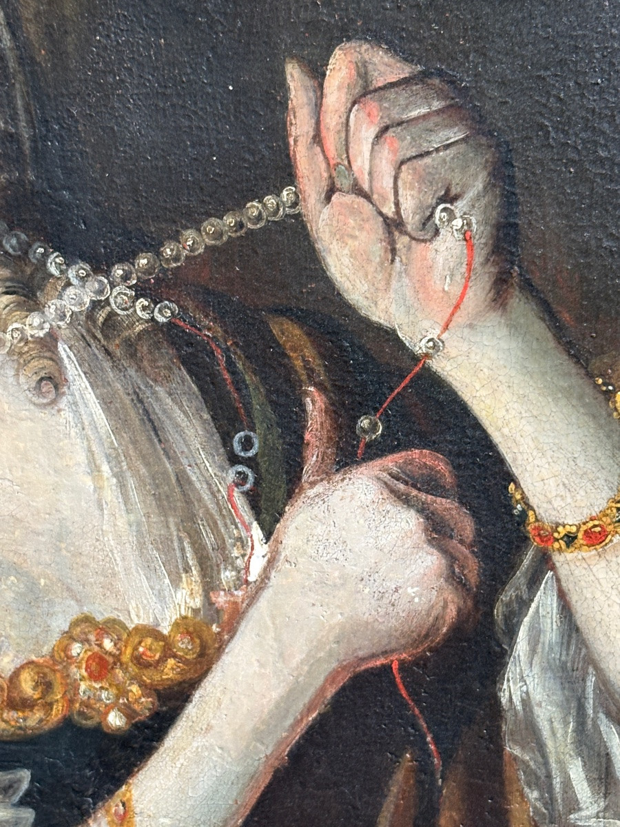 Huile Sur Toile Style XVIIe Peinture Religieuse , Sainte Marie Madeleine Repentante Vanité-photo-2