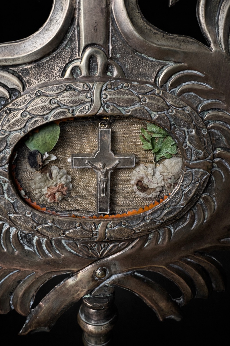 Monstrance / Reliquaire Style Baroque , Croix relique , XVIIIe siècle Objet Religieux-photo-5