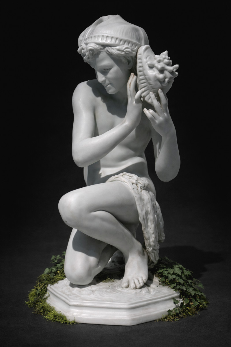 Biscuit – Le Pêcheur napolitain à la coquille d’après Jean-Baptiste Carpeaux (1827-1875) , XIXe