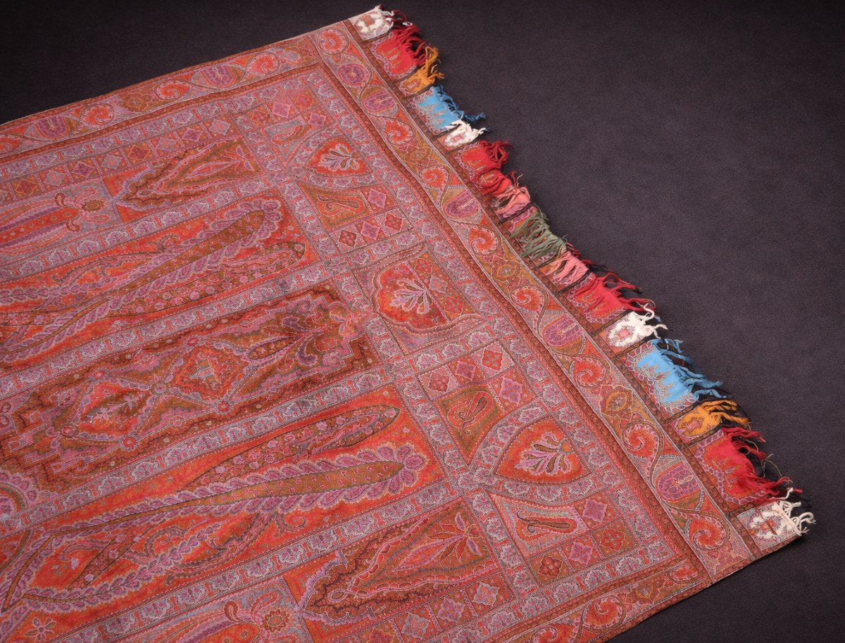 Grand Chale Cachemire , Epoque Napoléon iii , Plaid , Violet , Rouge , Rose , Bleu XIXe , Etole-photo-2